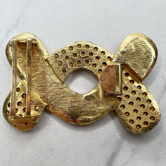 Vintage Gold Tone and Orange Rhinestone Belt Buckle Piece - Picture 2 of 8